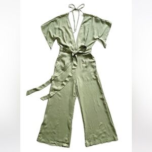 Faithfull the Brand Sage Green Tie-Waist Jumpsuit. Size 2